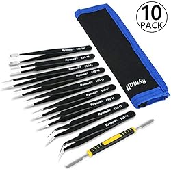 RYMALL 10 Piezas Pinzas de Precisión ESD Anti-Estáticas de Acero Inoxidable para Electrónica, Joyería, Trabajo de Laboratorio, Maintenance Tools, negro