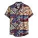 Produktbild herren t-shirt Liusdh Ethnische Kurzarm Casual Baumwolle Leinen Druck Hawaiihemd BluseBlueM