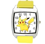 taport Pikachu Pokemon quadratisch Quarzuhr gelb Leder Band + Gratis Ersatz Batterie + Gratis Geschenkverpackung