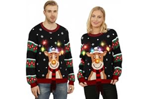 Kouric Pull Moche de Noel Femme Homme,Pull de Noel Lumineux LED,Unisexe Pulls de Noël Drole,Pull Noel Moche Couple Assortis,Pull Noel Famille Hiver Chaud Col Rond