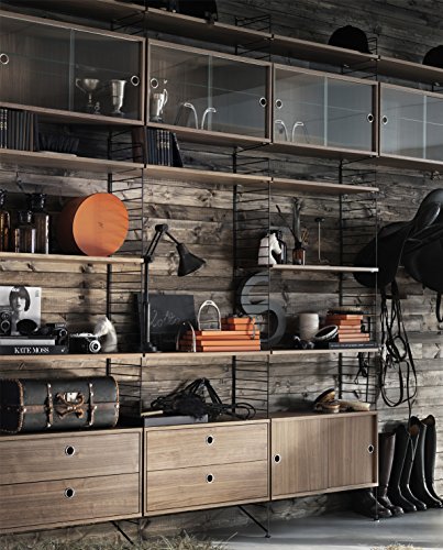 String Vitrinenschrank mit Glasschiebetüren, Walnuss natur - 2