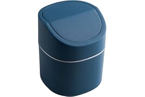 GOCUODE Tischmülleimer mit Deckel,Plastik Tisch Mülltonne,Mülltonne Klein Papierkorb für Schlafzimmer, Esszimmer, Bäder, Büros usw. (Blau)