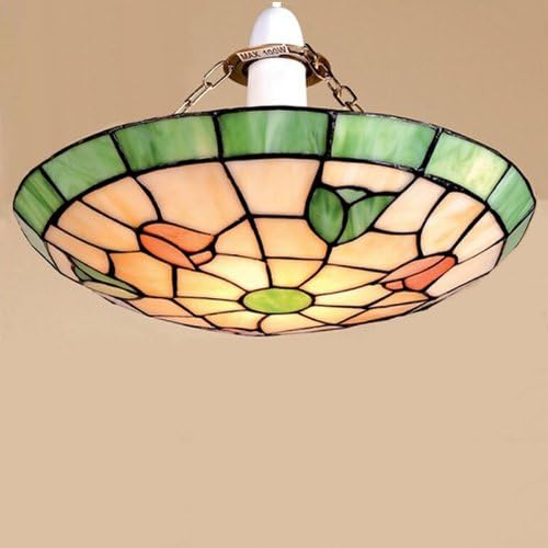 Tiffany Tulip Floral Stained Glass Uplighter Ceiling Light Shade Pendant, Green / Pink - 30 cm