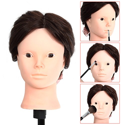 Head Doll Mannequin Training Head, CoastaCloud Make Up Head Cosmetology Hairdressing 24 inch 80% Real Hair Manikin Doll Practice Model with Clamp