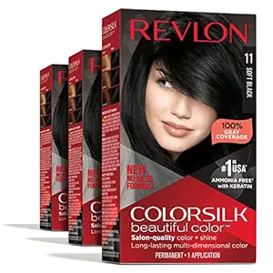 Revlon Colorsilk Beautiful Color, Soft Black, 3 Count