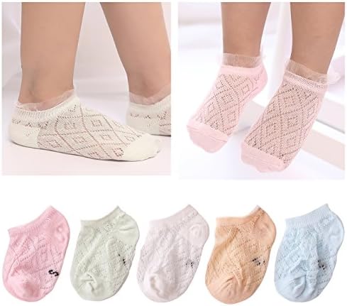 Lamdgbway 5 Pairs Cute Girls Socks Mesh Cotton Toddler Kids Socks Crew Socks Rhombus Medium (4-6)