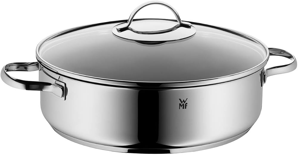 WMF 28 cm Sığ Tencere, 5 L, Kapaklı, İndüksiyon Uyumlu, Yapışmaz Kaplamalı, Cromargan® Yüksek Kaliteli Paslanmaz Çelik, Fırına Uygun