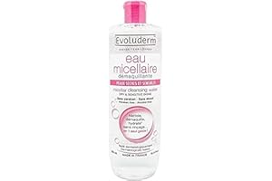 EVOLUDERM - Eau Micellaire Démaquillante Peaux Sèches & Sensibles - 500 ml - 93% d'Origine Naturelle - Végan - Fabrication Française