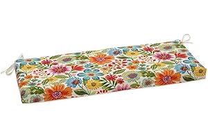 Pillow Perfect Bright Floral Indoor/Outdoor Sofa Setee Bench Swing Cushion with Ties Weather, and Fade Resistant, 18" x 45", Blue/Purple Gregoire