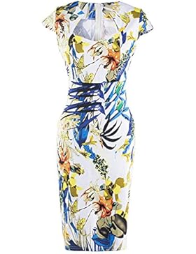 Tribear Damen 50er Jahre Rockabilly Kleid Vintage Festliche Kleider Sommerkleid Knielang