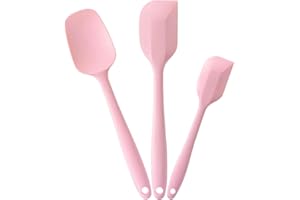 V-Kitpater Silicone Spatula Set for Cooking Baking and Mixing, Food Grade Rubber Spatulas, High Heat Resistant for Nonstick Cookware, Dishwasher Safe BPA-Free, Pink Kitchen Utensils, Pack of 3