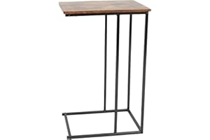 OHS C Shaped Side Table Dark Wood, Sofa Table Bedside Bedroom Living Room Coffee Table Over Sofa Metal Frame Storage Decorative End Tables Space Saver