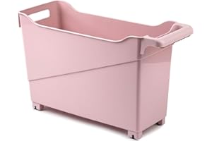 ACAN Tradineur - Carrito de plástico con Ruedas y asa - N.º 1 - Cesta Organizadora para Productos de Limpieza, Baño, Cocina - Color Rosa Pastel