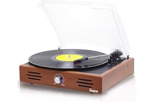Lauson JTF035 Tocadiscos de Vinilo Vintage con Altavoces Función de Grabación Encoding PC-Link, Reproductor de Vinilo con 3 Velocidades, Color Madera Roble