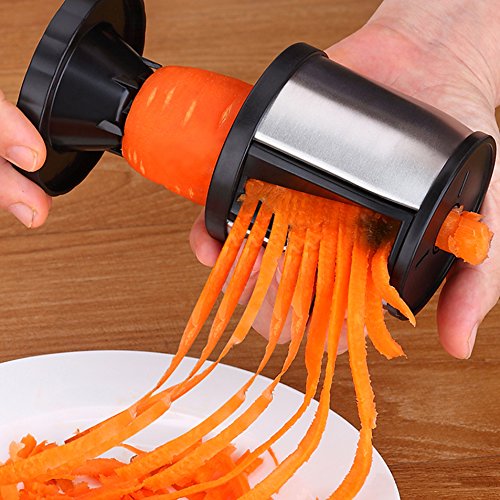 Best Utensilien Spiralschneider Spiralizer Gemüse Zucchini Nudeln Spaghetti Pasta Maker zoodler Spiralizer Schneide mit Reinigungsbürste, Handheld Schwarz - 2