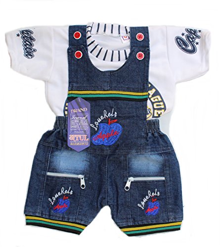Kashvi Kids Denim Dungare Dress Set (Blue, 6-12 Months) RS.345.00