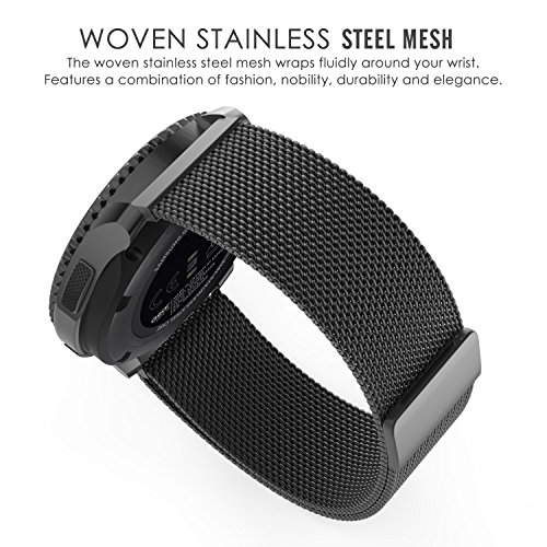 MoKo Samsung Gear S3 Frontier / Classic / Moto 360 2nd Gen 46mm Watch Armband – Edelstahl Milanese Magnet Uhr Band Strap Uhrenarmband Replacement für Samsung Gear S3 Classic Samrtwatch, Schwarz (Nicht für Gear S2 Classic) - 2