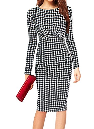 Book's Cover ofMinetom Femmes Robe Col Rond Manche Longue Vintage Polka Dot Robe de Soirée Pencil Bodycon Party Cocktail