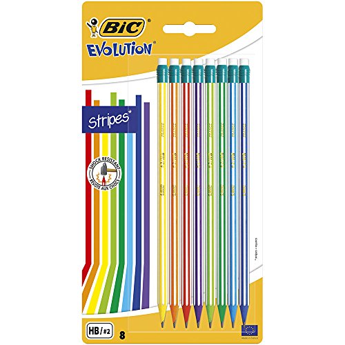 Book's Cover ofBic Evolution Stripes Pack de 8 Crayons graphite HB Couleur Fluorescente