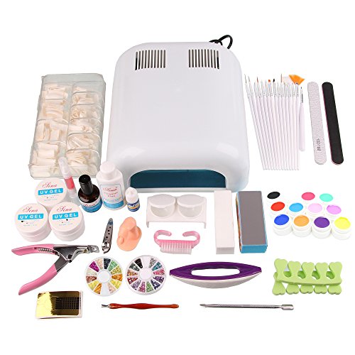 Beauty7 Professional Artist Collection Uv Gel Kit Brush Buffer Tool Nail Tips Glue Colorful Acrylic Powder Glitter Buffer Block Sanding Files Set Tools 27 in 1