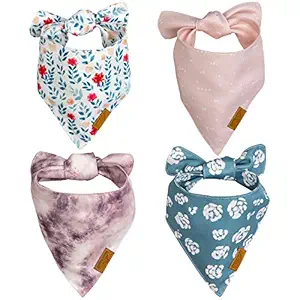 Remy+Roo Dog Bandanas - 4 Pack | Elise Set | Premium Durable Fabric | Unique Shape | Adjustable Fit | Multiple Sizes Offered (Large)