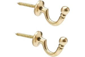 Merriway® BH01610 (2 Pcs) Ball End Curtain Drapery Hold Back Tie Back Hooks, 25mm (1 inch) Solid Brass - Pack of 2 Pieces
