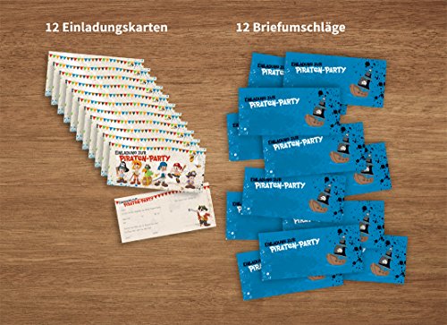 Set: 12 Einladungskarten Kindergeburtstag „Piraten-Party“ (inkl. 12 Briefumschläge) | Geburtstagseinladungen Einladungen Geburtstag Party Kinder Schatzkarte Schatzsuche - 3
