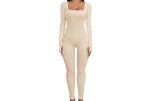 UMIPUBO Combinaison Femme Sport Yoga Jumpsuit Manches Longues Sexy à Col Carré Côtes Combinaison Une Pièces Bustiers Femme Vêtement de Sport