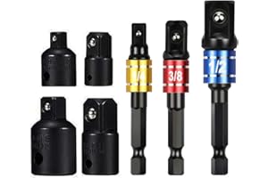 wohot Set di 7 Pezzi Adattatore per Chiavi a Bussola e Inserti, 3Pcs Adattatore Esagonale 1/4"/1/2"/3/8" + Adattatore Chiave a Bussola 1/4" su 3/8" – 3/8" su 1/4" – 3/8" su 1/2" – 1/2" su 3/8"