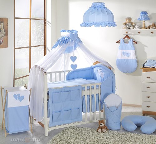 7 pcs Nursery Set/Bumper/Canopy/Covers/Canopy holder to fit BABY COT BED (140x70cm) BLUE