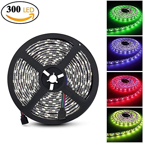Ruban LED, Solawill 5M 5050 RGB Ruban LED Etanche Multicolore 300 LED Bande Lumineuse Flexible Strip Light Télécommande Infrarouge 44 touches et Alimentation 5A 12V