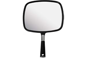Mirrorvana Grand Miroir à Main avec poignée Confortable – Grand Miroir de Poche pour Salon de Coiffure, Coiffure, cabinets dentaires, Coupe de Cheveux à Domicile et Application de Maquillage, Noir