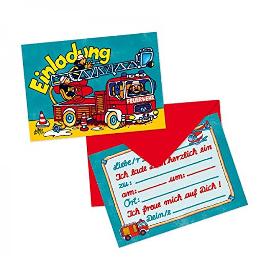 16-teiliges Set: 8 Einladungskarten mit 8 Umschläge * FEUERWEHR * für Kindergeburtstag vom Lutz Mauder Verlag // 25824 // Kinder Geburtstag Einladung Karten Feuerwehrmann Feuerwehrauto - 2