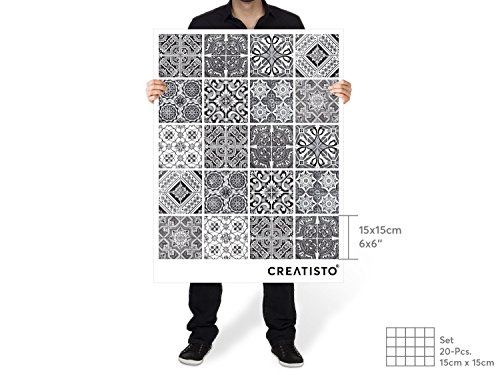 Fliesenaufkleber schwarz weiß | Fliesen Sticker Folie – Bad u. Küchenfliesen renovieren mit selbstklebender Dekorfolie | dekoratives Fliesenmuster | 15×15 cm Motiv Black n White – 20 Stück - 4