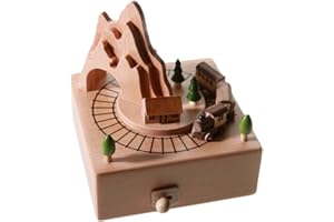 Chonor Scenari Innovativo Carillon di Legno, Premium Creativo Mano Manovella Artigianato in Legno Scatola di Musica Migliore Regalo e Decorazioni Idea per Il Compleanno, Natale (Treno di Memoria)