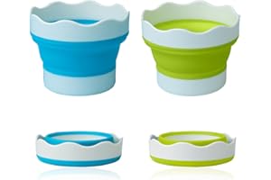 LZYDKH Pack of 2 Foldable Water Cups, Brush Cups, Silicone Painting Cups, School Folding Cups, Painting, Ink Cups, Cleaner, Watercolour Cups for Watercolour, Acrylic, Oil Painting (Blue, Yellow)