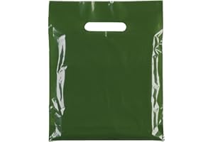 COMPLETESHOPFITTINGS 100x PLAIN HARRODS GREEN 10"X12"(25.4cm x 30.48cm) PLASTIC CARRIER BAGs - Modern Printed Strong Gift shopping Bags