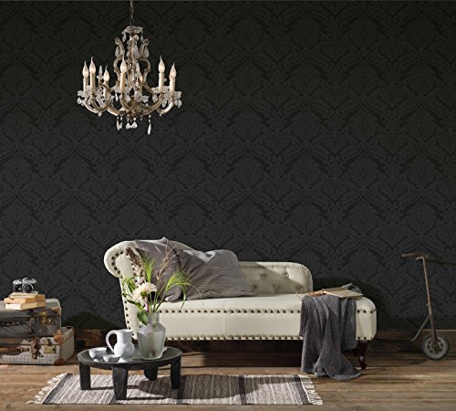 Livingwalls 552631 Strukturtapete Flock, Mustertapete, neo-barock, schwarz - 3