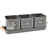 Kräutertöpfe in Tablett mit Ledergriff, dunkelgrau, 3 Stück