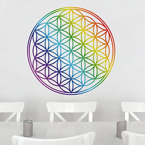 Wandtattoo Blume des Lebens Regenbogenfarbe, Größe: 70cm x 70cm - 3