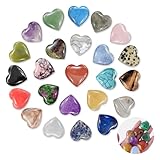 Dalaetus 24pcs Healing Crystals Heart Stones, Love Heart Natural Gemstones For Lover, Valentine's Day, Multi Polished Pocket Stone For Stress Relief Reiki Chakra Healing, Meditation, Balancing Yoga