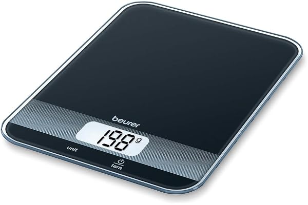 Beurer KS 19 Balance de cuisine numérique avec fonction de pesée tare, commande par touches sensitives, capacité 5 kg, noire
