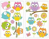 16-teiliges Baby Eulen Wandtattoo Set Kinderzimmer Babyzimmer in 5 Größen (2x16x26cm mehrfarbig)