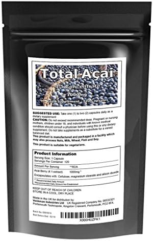 100% Pure Acai Berry 2000 mg Dose 2 Month Supply of Super Potent UK Made Health and Diet Supplement - 120 Vegetarian Capsules