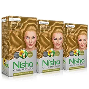 Nisha Creme Hair Color Golden Blonde Hair Color For Men and Women 100% Grey Coverage With Henna Extracts Long Lasting Golden Blond Hair Color Pack of 3
