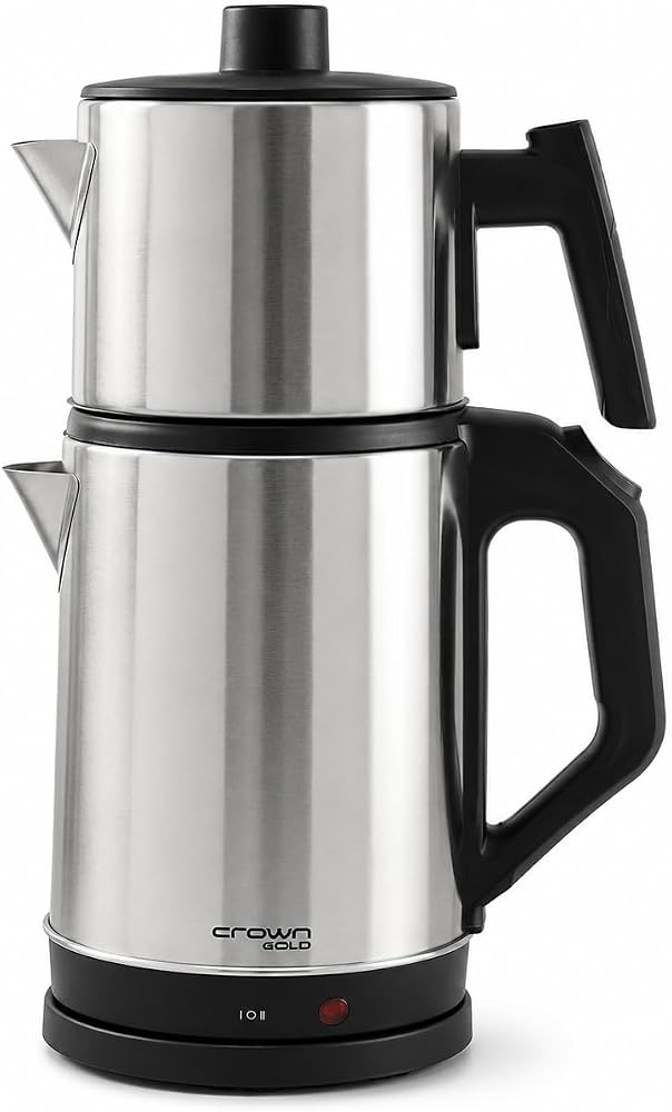 MOBEE Crwn 1500W Paslanmaz Çelik Otomatik Çay Makinesi 1.8L + 0.8L Çelik Demlikli Çaycı