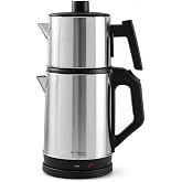 MOBEE Crwn 1500W Paslanmaz &Ccedil;elik Otomatik &Ccedil;ay Makinesi 1.8L + 0.8L &Ccedil;elik Demlikli Kablosuz &Ccedil;aycı
