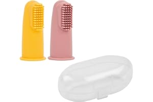 Nattou 876681, Spazzolini per neonati in silicone, 2 Spazzolini per bebè e bambini piccoli, 1 Custodia protettiva, Senza BPA, Silicone, Giallo/Rosa
