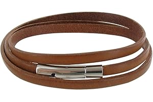 LES POULETTES BIJOUX - Bracelet Homme Cuir Marron Clair Plat Fermoir Acier Inoxydable