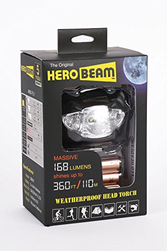 HeroBeam® LED Stirnlampe – Beste Kopflampe zum Joggen, Gassi gehen, Angeln, Radfahren, in der Natur, Lesen oder DIY. Weiß/Rot Licht Modi, Notfall S.O.S. Blitz Modus – Sehr helle CREE XP LED mit bis zu 168 Lumen! – Leicht, Bequem und Wetterbeständig – einschließlich Long-Life DURACELL Batterien – 5 Jahre GARANTIE - 4